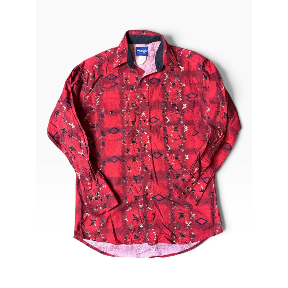 Wrangler Western Shirts Mens Red Geometric Tribal Print Button Down Long Sleeve